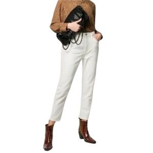 NWT Current/Elliott Off White "The Vintage Cropped Slim" Five Pocket Mom Jeans